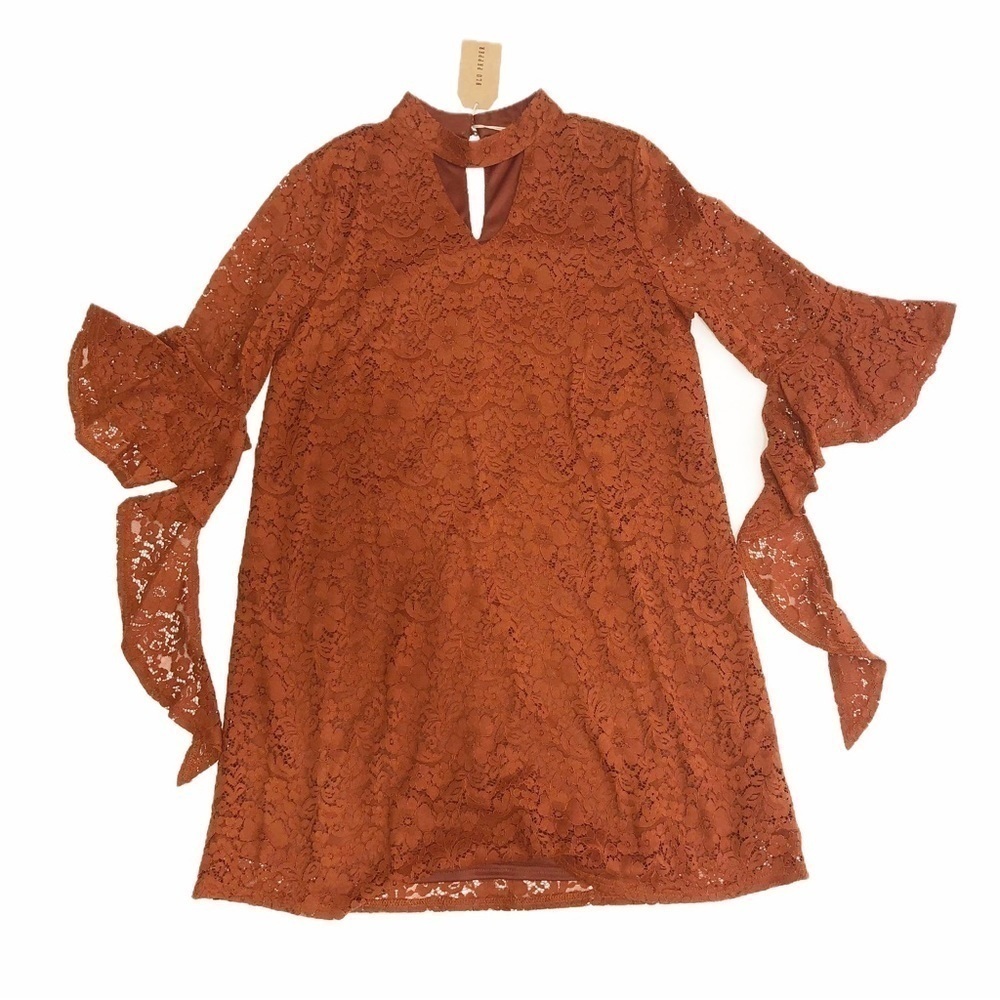 Blu Pepper Size Large Dress Lace Brown 3/4 Bell Sleeve NEW